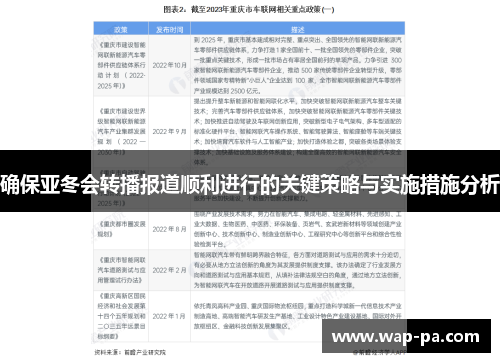 确保亚冬会转播报道顺利进行的关键策略与实施措施分析