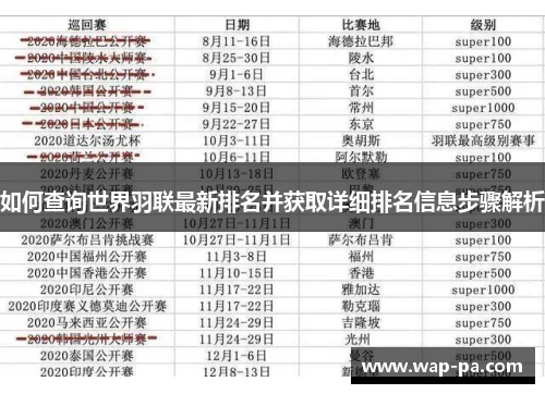 如何查询世界羽联最新排名并获取详细排名信息步骤解析