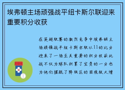 埃弗顿主场顽强战平纽卡斯尔联迎来重要积分收获